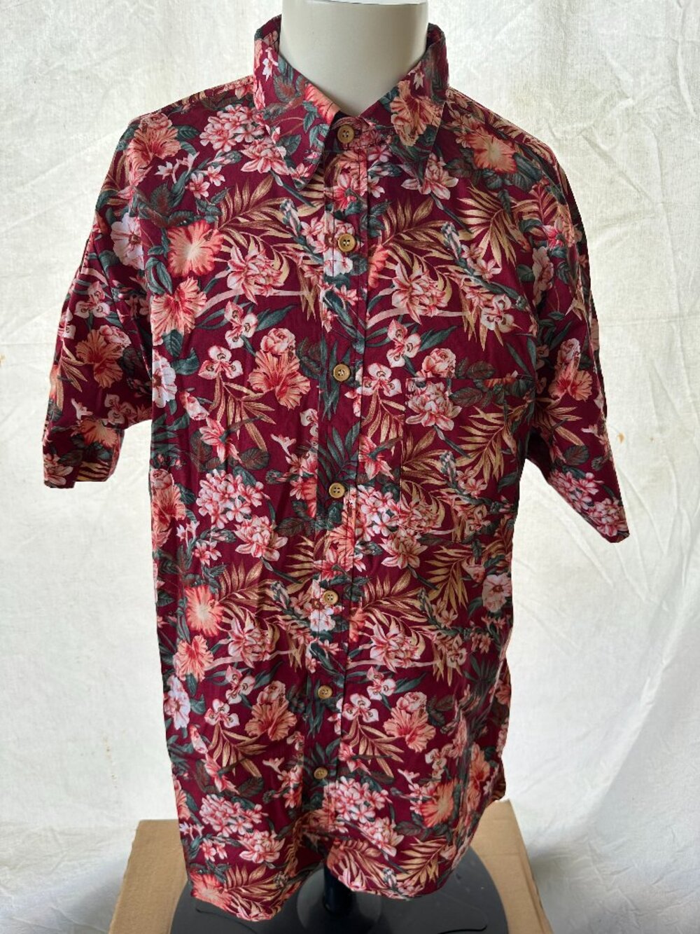 Camicia Men's Floral Red Pink Hawaiian Shirt Size XL Cotton